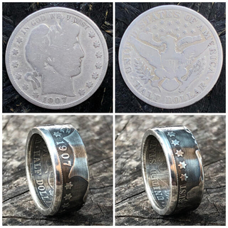 銀貨 アメリカコインリング アメリカン バーバーハーフダラー  指輪 外国コイン(リング(指輪))