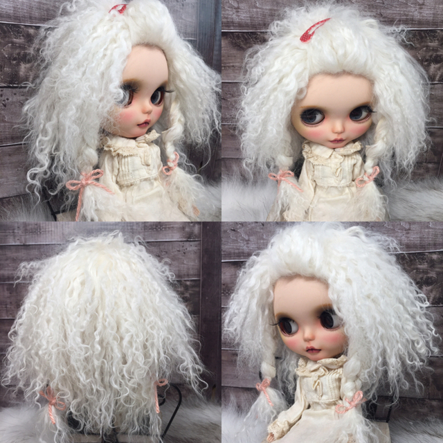 blythe _w-200桜ピンク三つ編み✨チベットラムフルスキンウィッグ