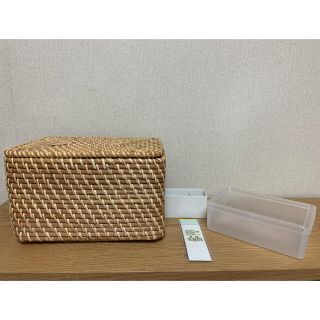 ムジルシリョウヒン(MUJI (無印良品))の重なるラタンボックス　蓋付き(バスケット/かご)