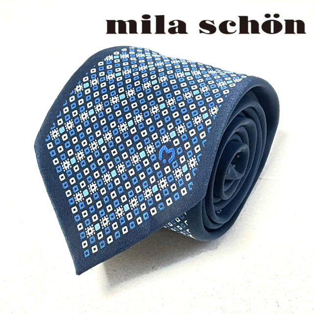 mila schon(ミラショーン)のミラショーン ネクタイ 総柄 ネイビー ブルー mila schon ビジネス メンズのファッション小物(ネクタイ)の商品写真