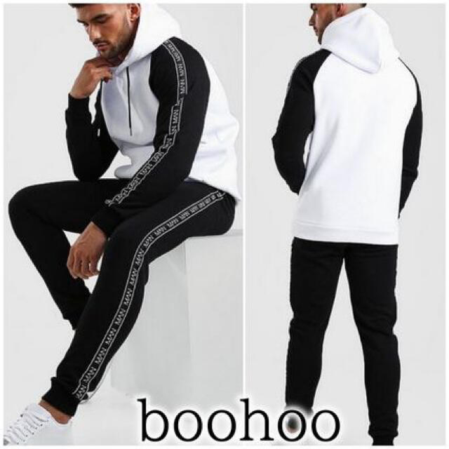 boohoo(ブーフー)の【boohoo】プリントカラーブロックパーカーセットアップ メンズのスーツ(スラックス/スーツパンツ)の商品写真