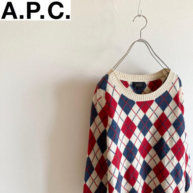 A.P.C(アーペーセー)のAPC アーガイル ニット セーター XS エクリュ オフホワイト 赤 ネイビー レディースのトップス(ニット/セーター)の商品写真