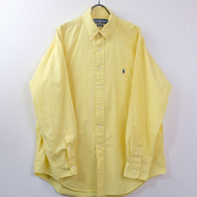 Ralph Lauren(ラルフローレン)の90s USA古着　ポロ　ラルフローレン 刺繍ロゴ BDシャツ　イエロー L メンズのトップス(シャツ)の商品写真