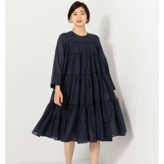 ユナイテッドアローズ(UNITED ARROWS)のヌキテパ ティアードワンピース  ネイビー(ひざ丈ワンピース)