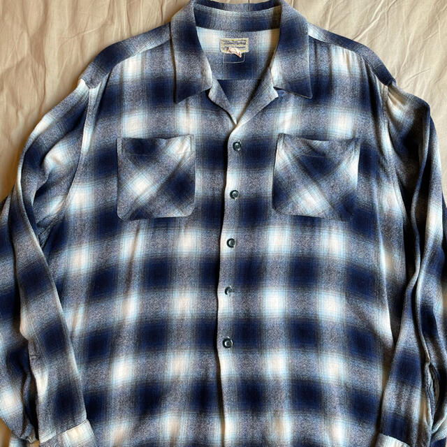 ART VINTAGE(アートヴィンテージ)のXL 60s Ombre plaid rayon shirt Blue base メンズのトップス(シャツ)の商品写真