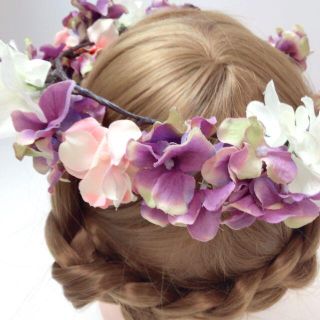新品 花冠 あじさい パープル 結婚式 前撮り 記念撮影 ヘッドドレス ヘアー(ヘッドドレス/ドレス)