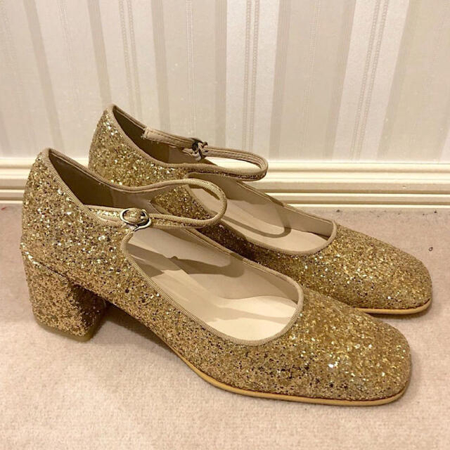 epine  square toe pumps glitter gold