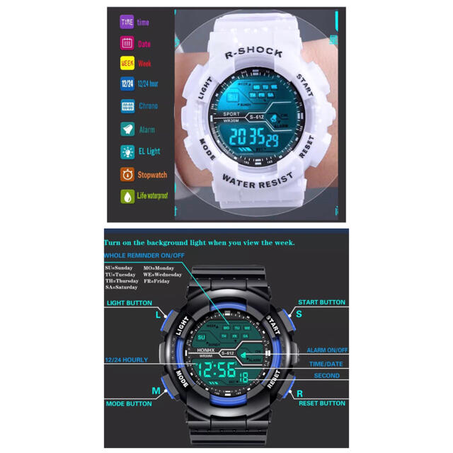スポーツ腕時計　LED デジタル 腕時計 時計　ミリタリー　耐久性 スポーツ　白 メンズの時計(腕時計(デジタル))の商品写真