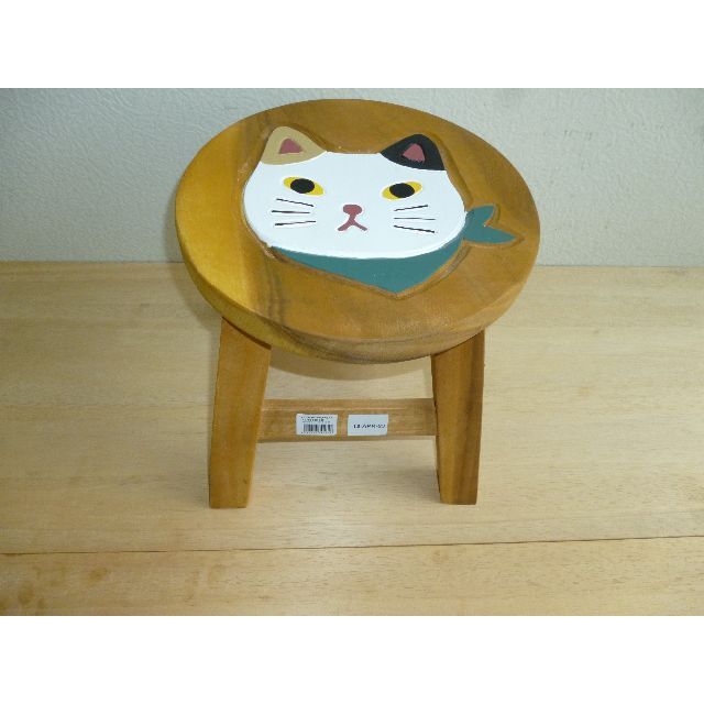 ウッドスツール　三毛ネコ　猫柄椅子