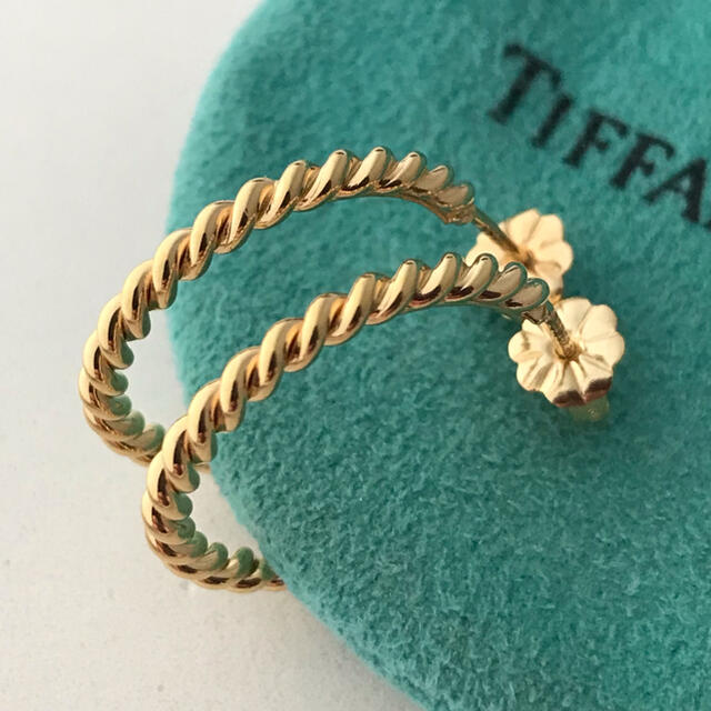 Tiffany K18YG ラージツイストフープピアス 美品