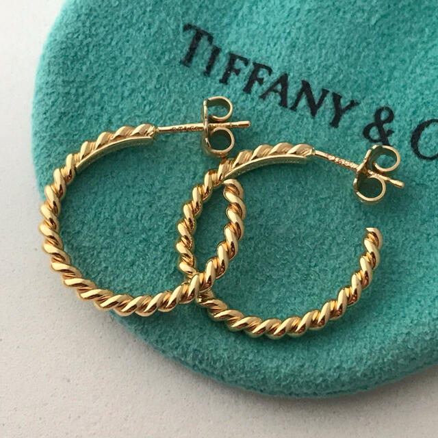 Tiffany K18YG ラージツイストフープピアス 美品