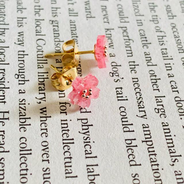 淡いピンクグラデーション色のミニ桜のピアスorイヤリング♡ ハンドメイドのアクセサリー(ピアス)の商品写真