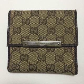 グッチ(Gucci)の正規品 グッチ GGキャンバス Wホック 二つ折り 財布 ベージュ 中古(折り財布)