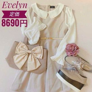 エブリン(evelyn)のevelynリボン付き襟OPピンク¥8690円バックにファスナーがあ(ミニワンピース)