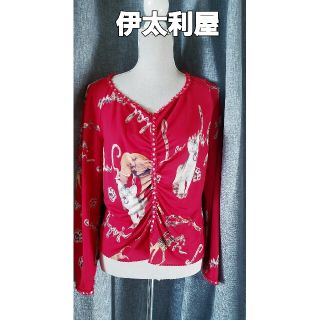 新品 伊太利屋 ラインストーン付き レース切り替え カットソー 9号 茶