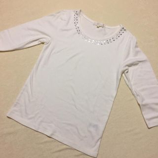 グローブ(grove)のグローブ ビジュー付き 七分袖 Tシャツ(カットソー(長袖/七分))