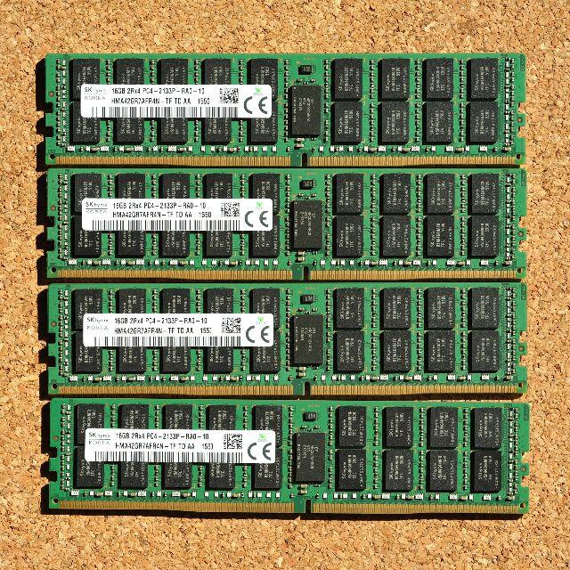 動作品抜き取り：SK hynix 16GB DDR4 RDIMM 4枚セット⑥Registered