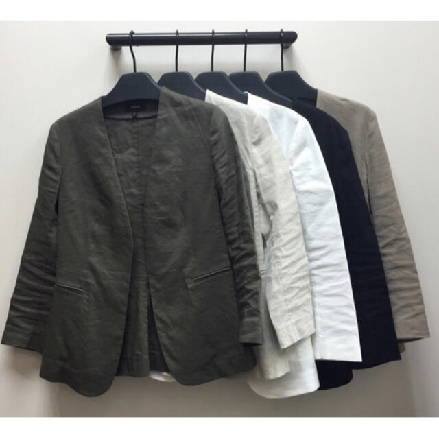 Theory リネンノーカラージャケット カーキ Theory リネンノーカラージャケット カーキ