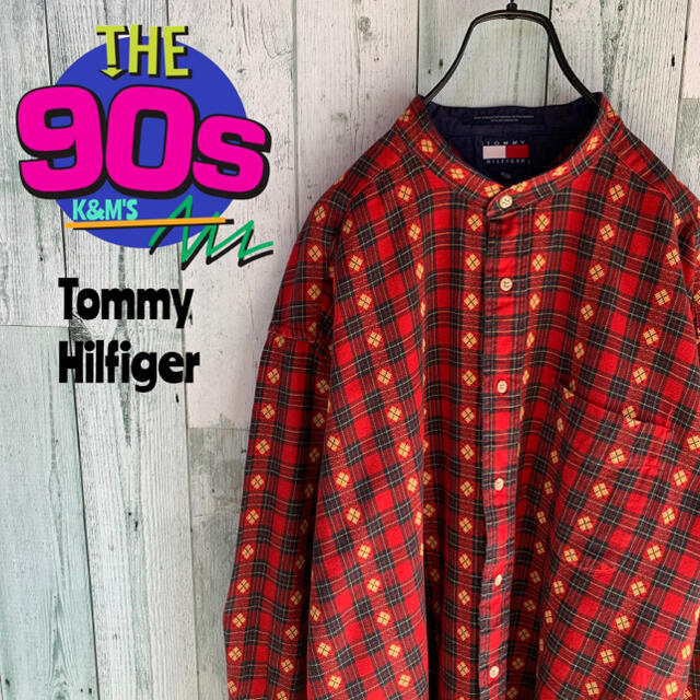 TOMMY HILFIGER(トミーヒルフィガー)の90's トミーヒルフィガー  アーガイル柄　ノーカラーチェックシャツ　激レア メンズのトップス(シャツ)の商品写真