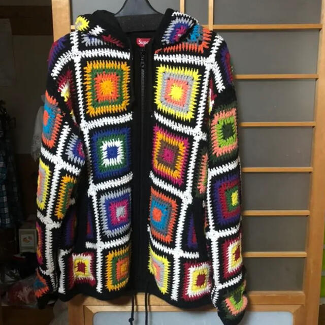 メンズsupreme crochet hooded zip up sweater