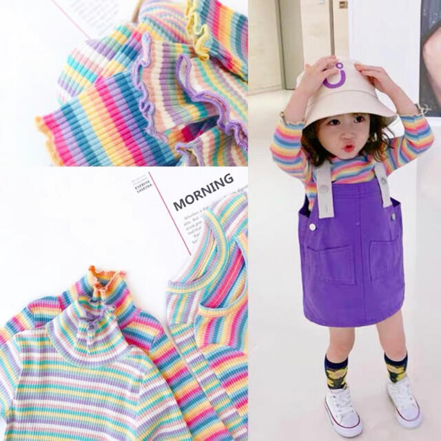 H&M(エイチアンドエム)の韓国子供服𓂃⋈﻿カラフルボーダーT キッズ/ベビー/マタニティのキッズ服女の子用(90cm~)(Tシャツ/カットソー)の商品写真