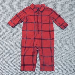 ベビーギャップ(babyGAP)のbabyGAP 80cm ロンパース レッド チェック(ロンパース)