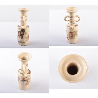 薩摩焼 色絵金彩 御所車花文 双耳瓶 花生 時代箱 O R3408-