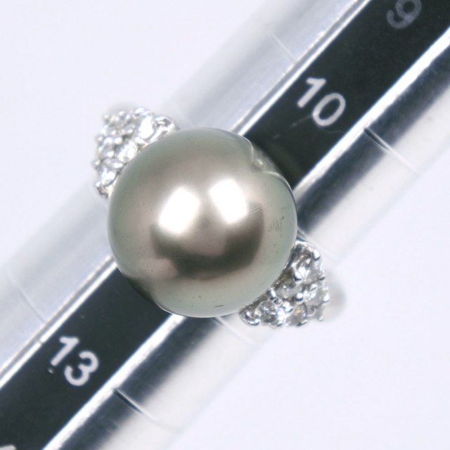 12ｍｍ Pt900プラチナ×ブラックパール（黒蝶真珠） 11号 ブラック 0.35 レディース リング・指輪 レディースのアクセサリー(リング(指輪))の商品写真