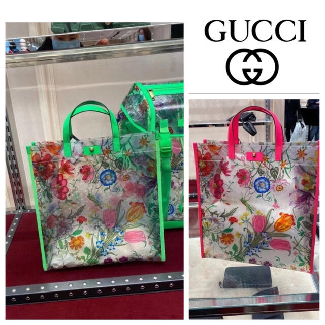 Gucci - GUCCI 花柄プリント　ビニールトートバッグ　ピンク色のみ