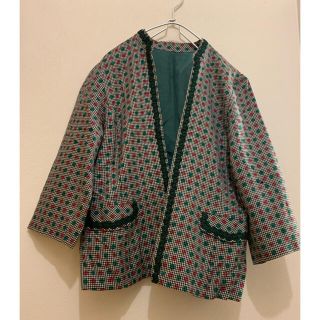 used 一点物♡千鳥×ドット柄♡レース刺繍パイピングデザイン♡レトロジャケット(その他)