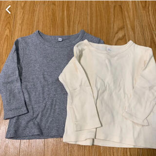 ムジルシリョウヒン(MUJI (無印良品))の無印　キッズ　ロンT 2枚セット　100サイズ　オフホワイト　グレー(Tシャツ/カットソー)