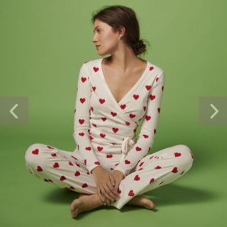 プチバトー(PETIT BATEAU)の ハートプリント長袖カシュクール(ルームウェア)