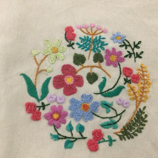 ハンドメイド花刺繍巾着(丸) ハンドメイドのファッション小物(ポーチ)の商品写真