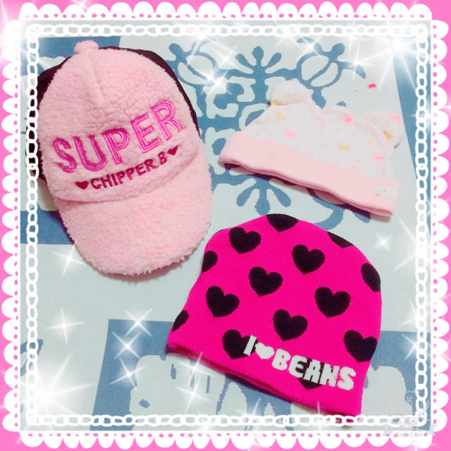 女の子ピンク帽子3点セット キッズ/ベビー/マタニティのこども用ファッション小物(帽子)の商品写真