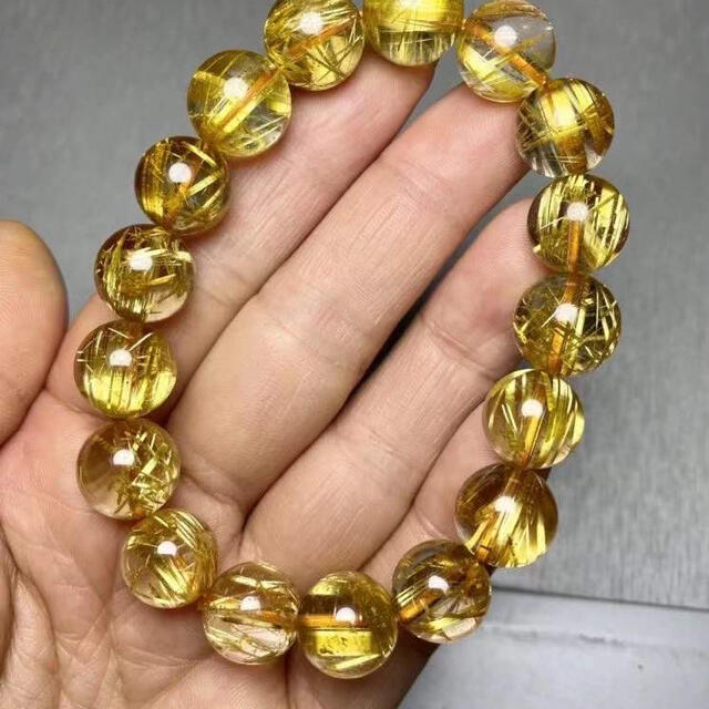 高級】天然 ゴールドタイチンルチル クォーツ ブレスレット 12mm 新