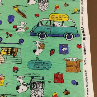 スヌーピー(SNOOPY)のスヌーピー　最新 お買い物　生地 フレンズ　レア　ミント    55×25(生地/糸)