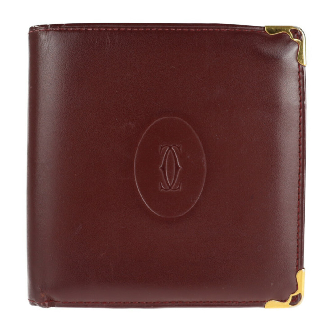超歓迎 Cartier 【本物保証】 ゴールド金具 ボルドー レザー L3184192 二つ折り財布 マストライン カルティエ CARTIER - 折り財布