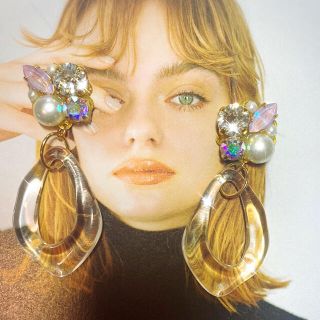 ザラ(ZARA)のピアス　イヤリング　ハンドメイド　スワロフスキー　フープ　ピンク　ビジュー(ピアス)