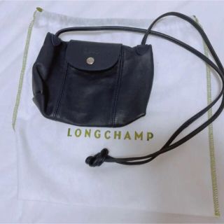 ロンシャン(LONGCHAMP)のロンシャン レザーポシェット ショルダーバッグ　紺色(ポーチ)