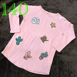 ザラキッズ(ZARA KIDS)のzara ピンク　ワッペン　ロンT(Tシャツ/カットソー)