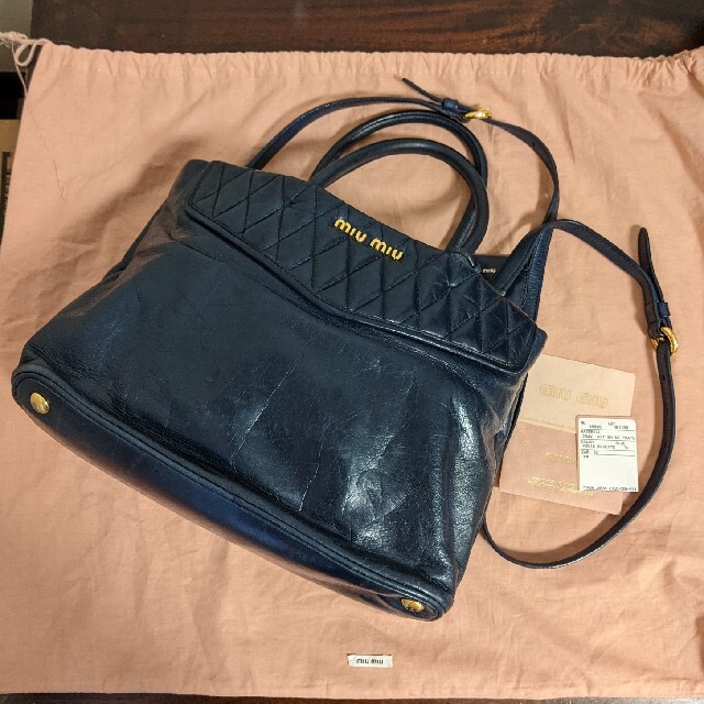 【美品‼️】MIU MIU ハンドバッグ　ネイビー　カード・袋付き　2way