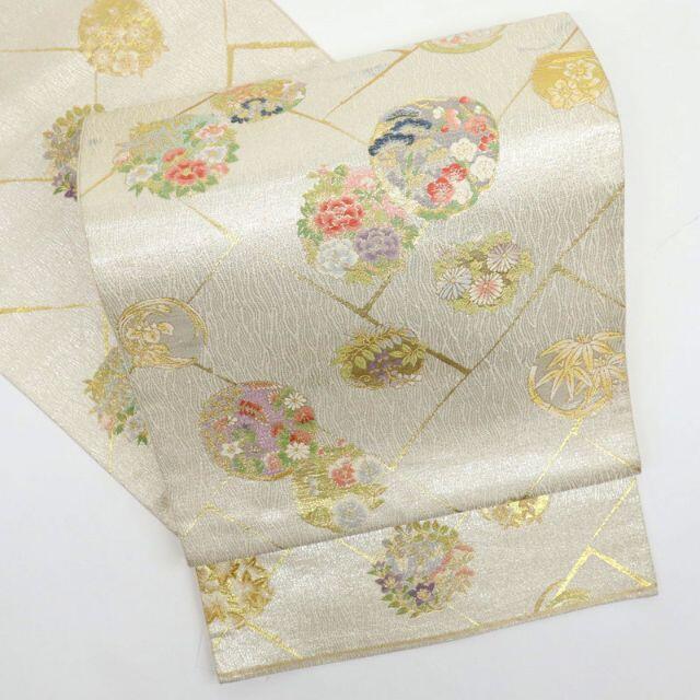 煌びやか上品□金彩の花々の丸文様袋帯□六通柄□ 煌びやか上品□金彩の花々の丸文様袋帯□六通柄□