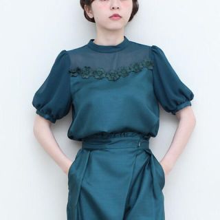 ドットアンドストライプスチャイルドウーマン(Dot&Stripes CHILDWOMAN)の80d綾シャンタン　袖シースルー　スタンドネック　ブラウス(シャツ/ブラウス(半袖/袖なし))