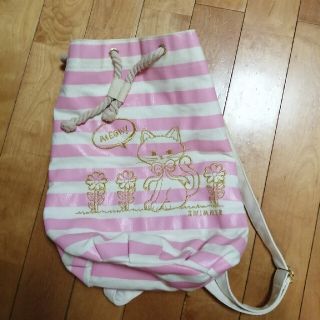 スイマー(SWIMMER)のSWlMMER  リュック　ねこ　ピンク白　ストライプ　トートバック　美品(リュック/バックパック)