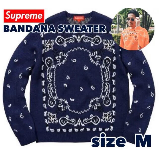 SUPREME BANDANA SWEATER M ネイビー