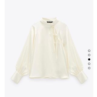 ザラ(ZARA)のZARA ザラ　サテン　リボンタイブラウス(シャツ/ブラウス(長袖/七分))