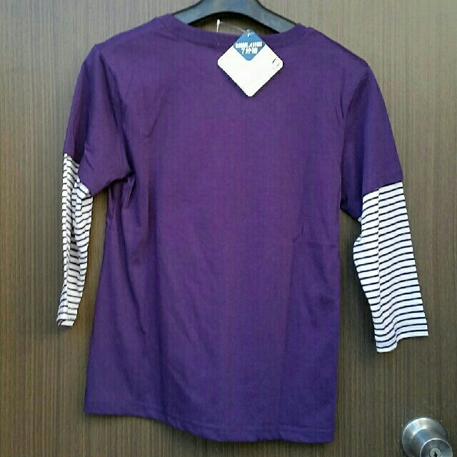 KANGOL(カンゴール)のKANGOL ロゴミス 七分丈Tシャツ　紫+紫白ストライプ　Mサイズ レディースのトップス(Tシャツ(長袖/七分))の商品写真
