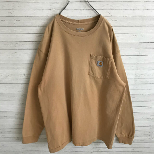 carhartt(カーハート)の【激レア】カーハート☆ビックロゴ デカロゴ ロンT 古着 ゆるダボ ベージュ色 メンズのトップス(Tシャツ/カットソー(七分/長袖))の商品写真