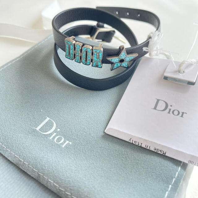 【新品】DIOR レザー ロゴ ダブル ブレスレット ターコイズ×ブラック