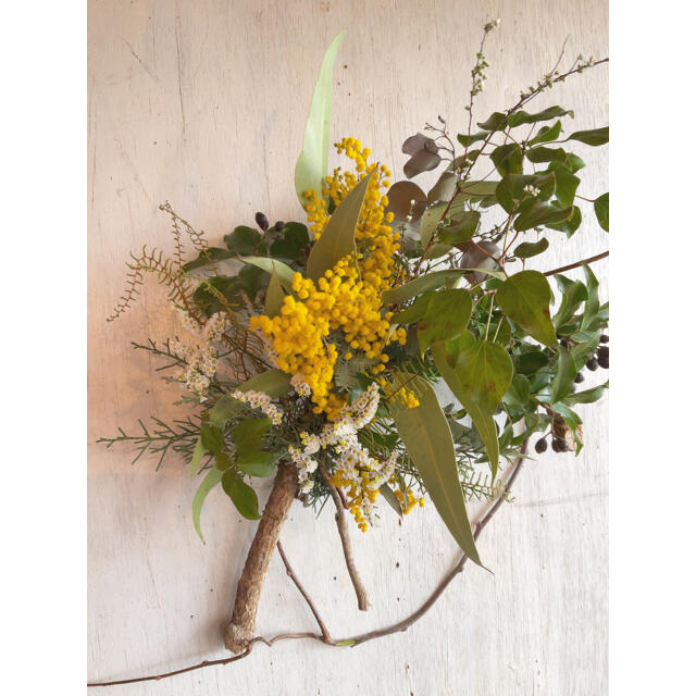 mimoza〜ミモザの和風ナチュラルスワッグ○ドライフラワースワッグ ハンドメイドのフラワー/ガーデン(ドライフラワー)の商品写真